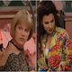 Side-by-side screenshots of Fran Drescher holding a slightly flat chocolate cookie